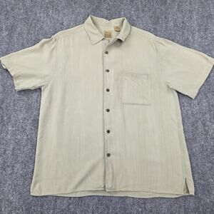 Jos A Bank Shirt Mens Medium Silk Short Sleeve Button Up Pocket Camp Loop Collar